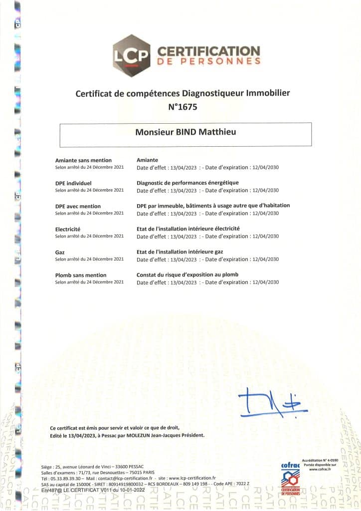 Certificat de compétences de diagnostiqueur immobilier